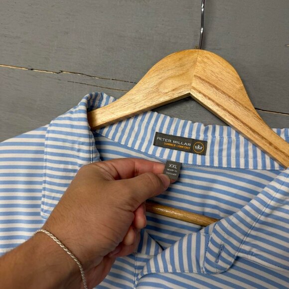 Peter Millar Summer Comfort Blue White Striped Collared Golf Polo Shirt XXL - Picture 3 of 7